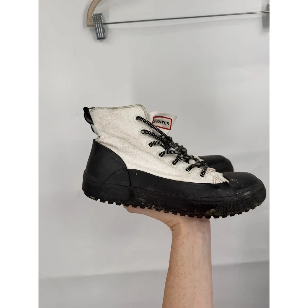 Hunter For Target Rain Boots Women 7 White Canvas Top Waterproof Ankle Boot